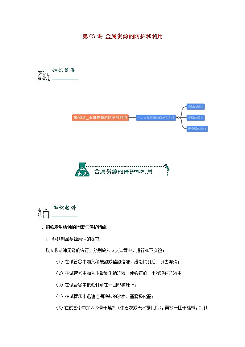 （通用版）中考化学一轮复习精讲精练第03讲《金属资源的防护和利用》（含解析）第1页