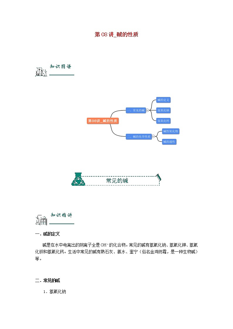 （通用版）中考化学一轮复习精讲精练第08讲《碱的性质》（含解析）第1页