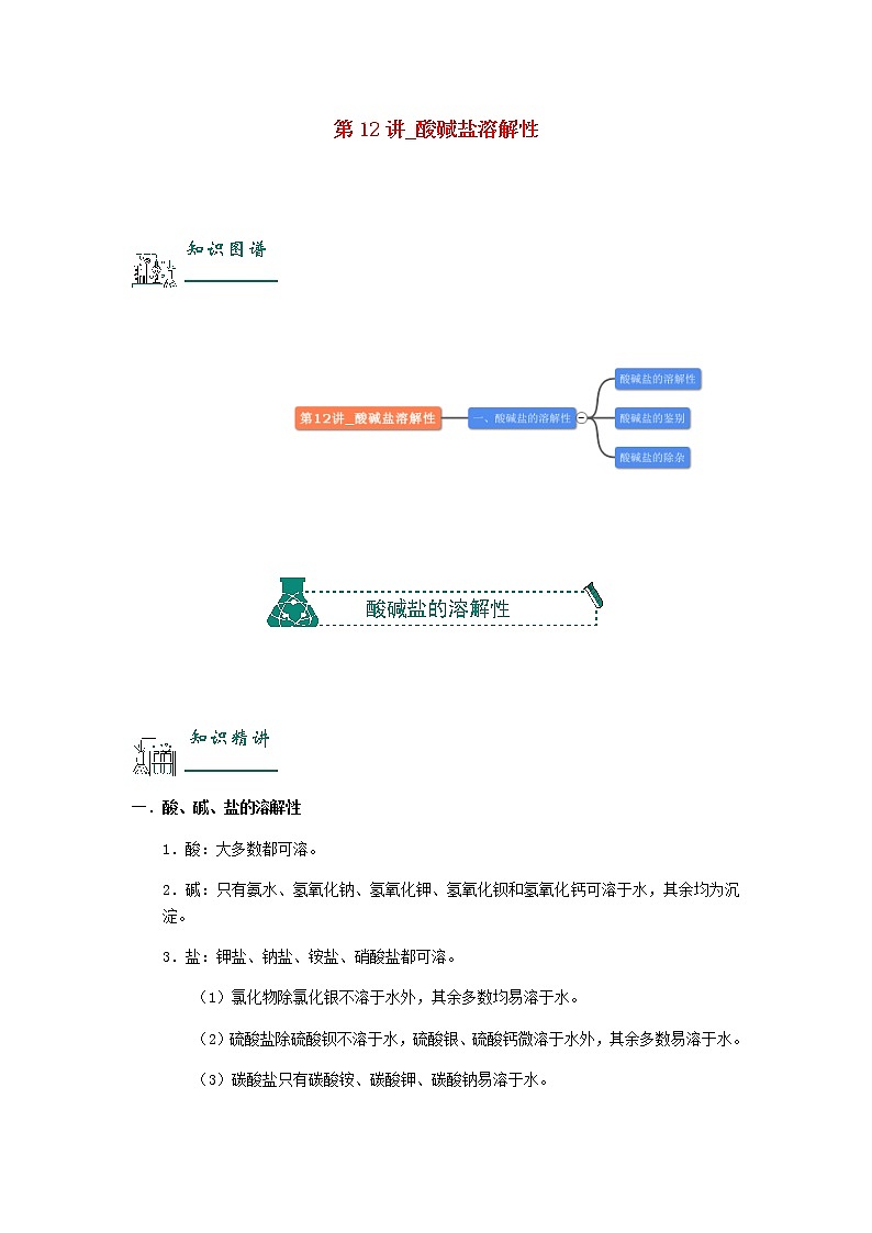 （通用版）中考化学一轮复习精讲精练第12讲《酸碱盐溶解性》（含解析）第1页