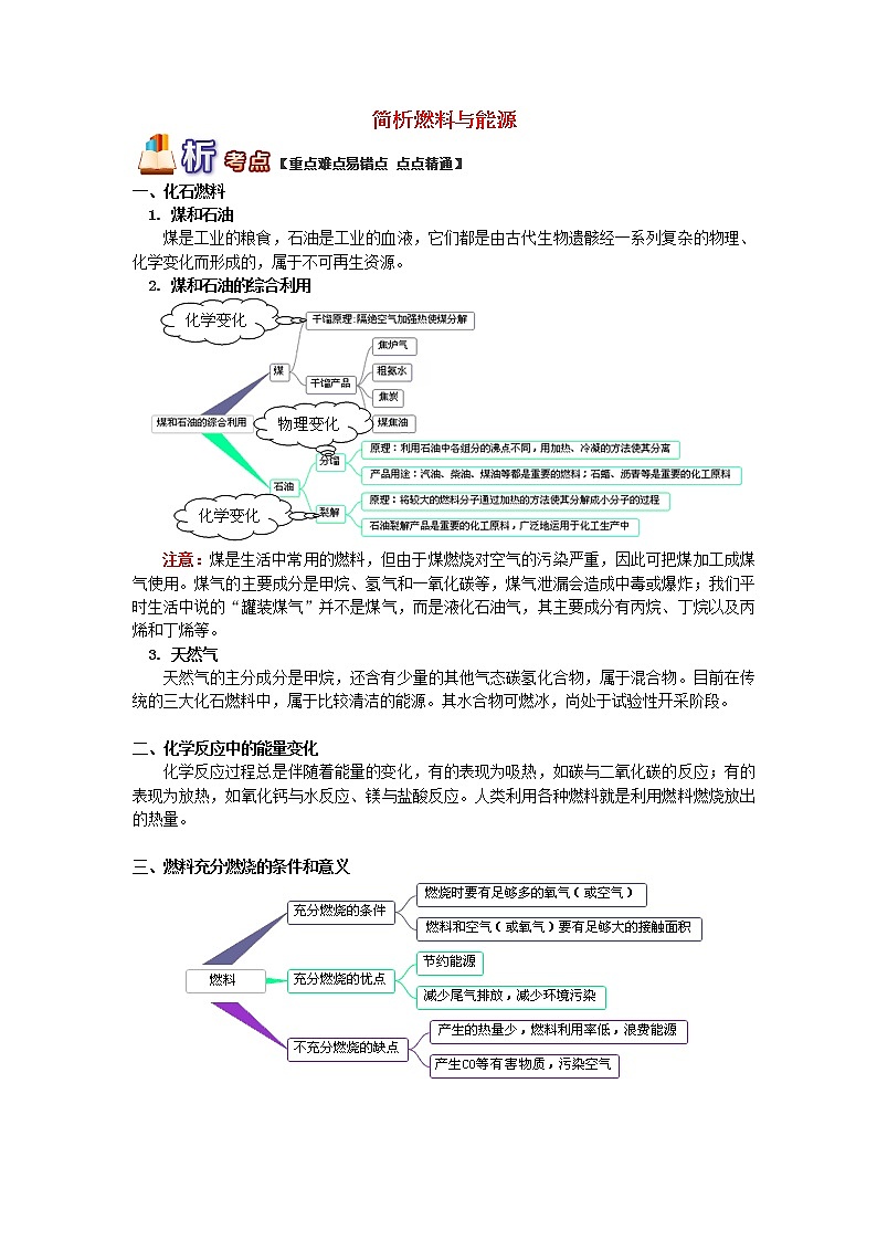 (通用版)中考化学二轮重难点易错点复习讲与练《简析燃料与能源》(含详解)01