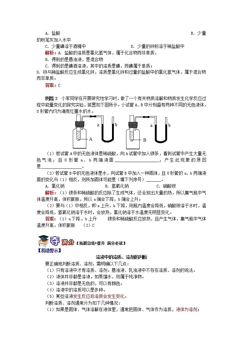 (通用版)中考化学二轮重难点易错点复习讲与练《巧析溶液的形成》(含详解)第2页