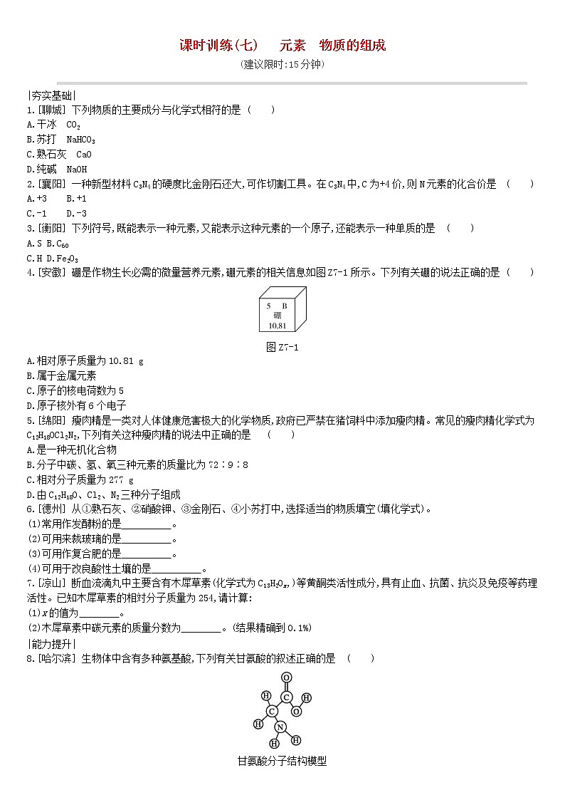 (通用版)中考化学一轮复习课时训练07《元素物质的组成》(含答案)第1页