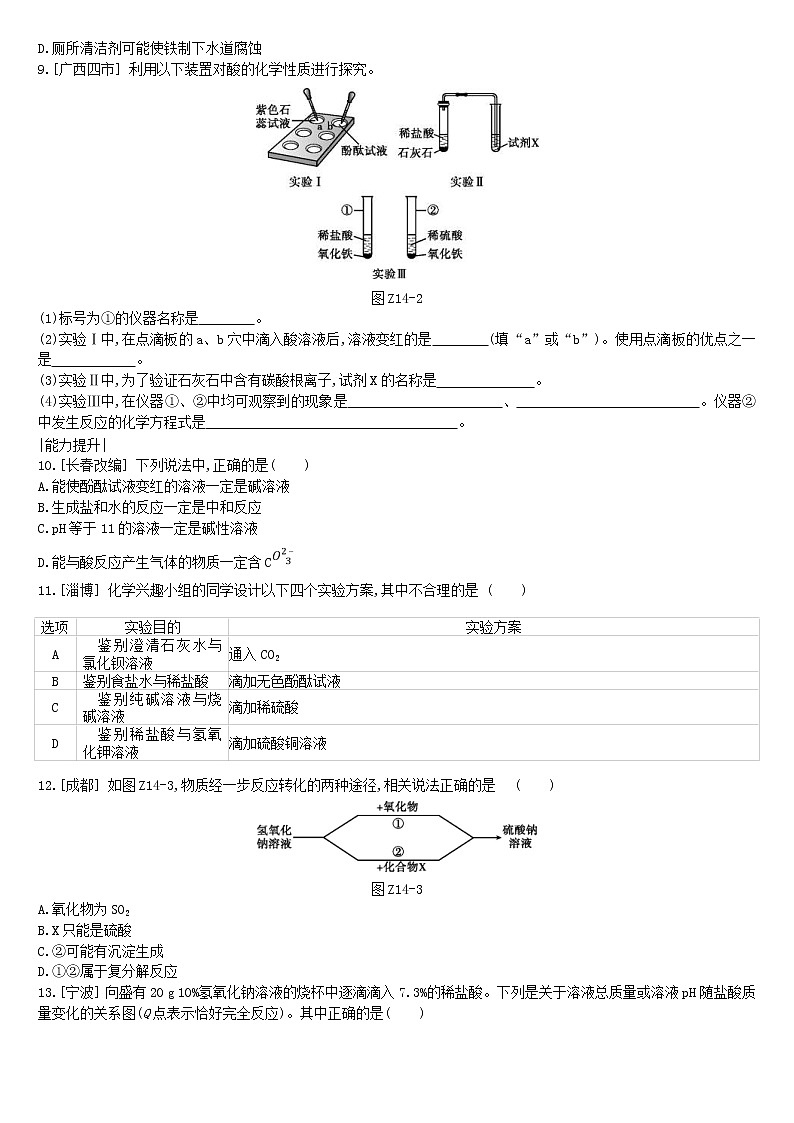 (通用版)中考化学一轮复习课时训练14《溶液酸碱性常见的酸和碱》(含答案)第2页