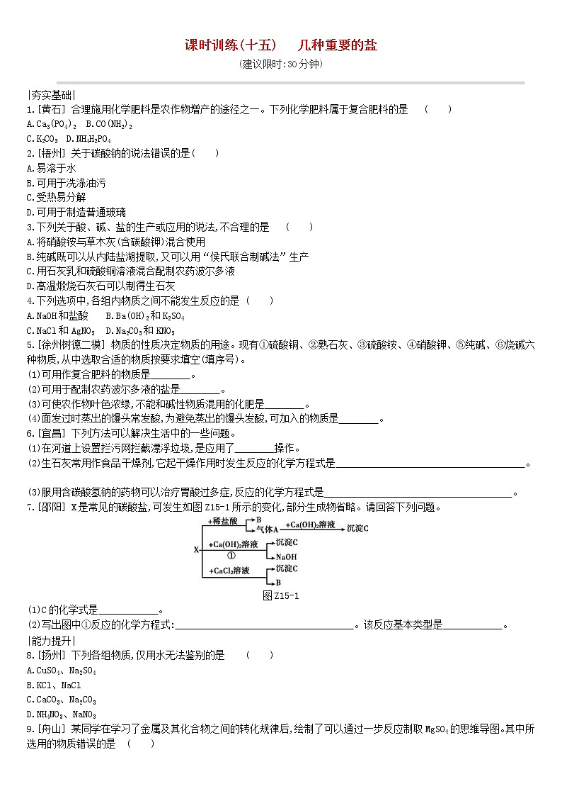 (通用版)中考化学一轮复习课时训练15《几种重要的盐》(含答案)第1页
