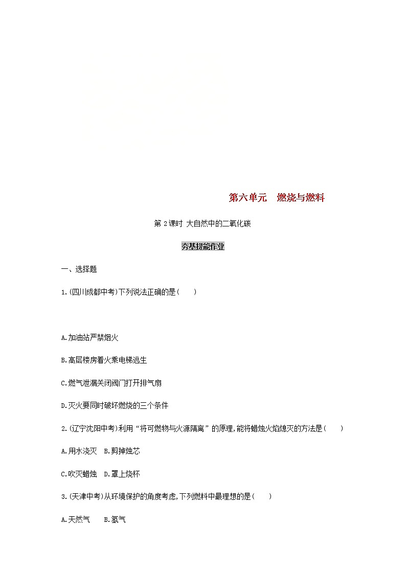 (通用版)中考化学一轮复习基础过关08《燃烧与燃料第2课时大自然中的二氧化碳》练习(含答案)第1页