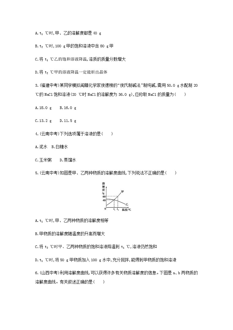 (通用版)中考化学一轮复习基础过关10《溶液第2课时物质的溶解性》练习(含答案)第2页