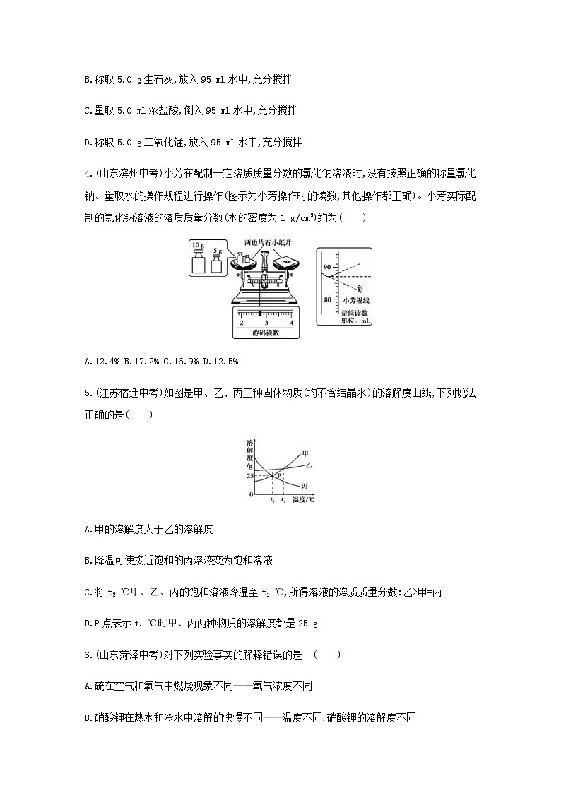 (通用版)中考化学一轮复习基础过关09《溶液第1课时溶液的形成和定量表示》练习(含答案)第2页
