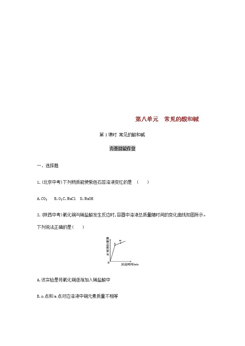 (通用版)中考化学一轮复习基础过关14《常见的酸和碱第1课时常见的酸和碱》练习(含答案)01