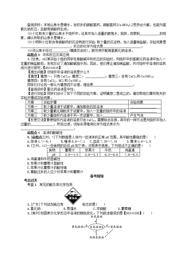 中考化学一轮复习考点精选练第7讲《酸和碱》（含答案）第2页