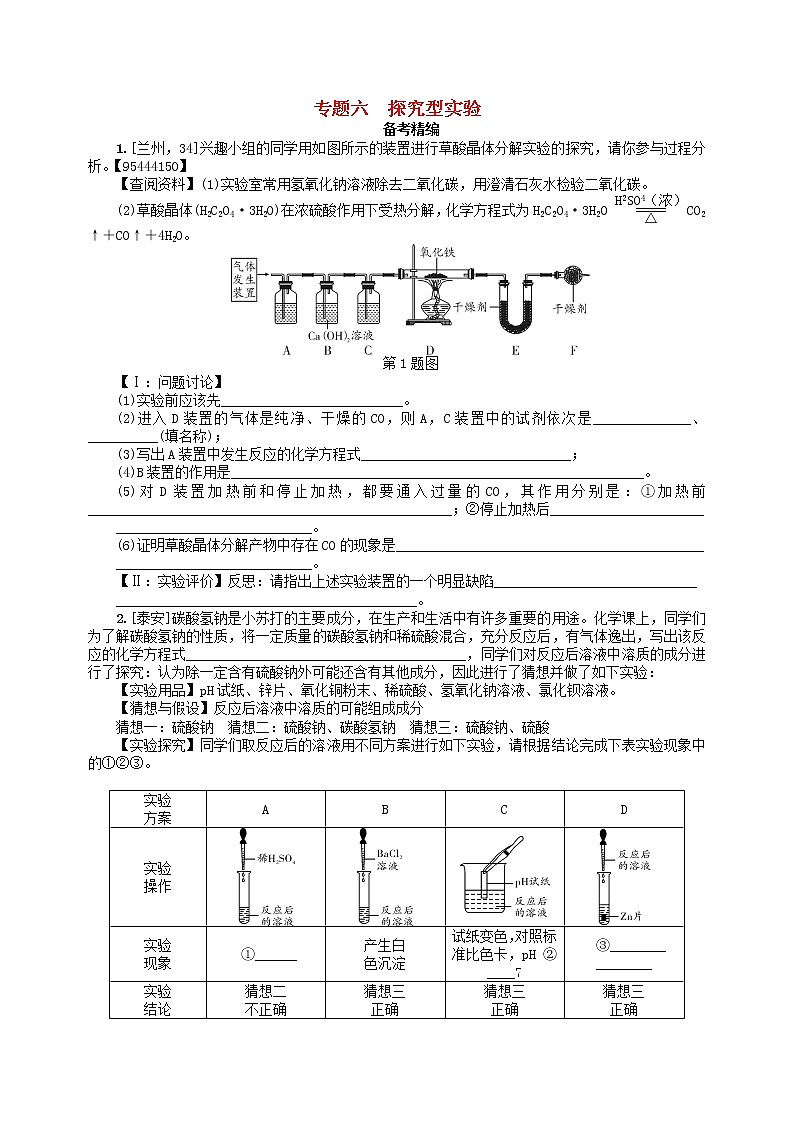 中考化学一轮复习考点精选练专题六《探究型实验》（含答案）01