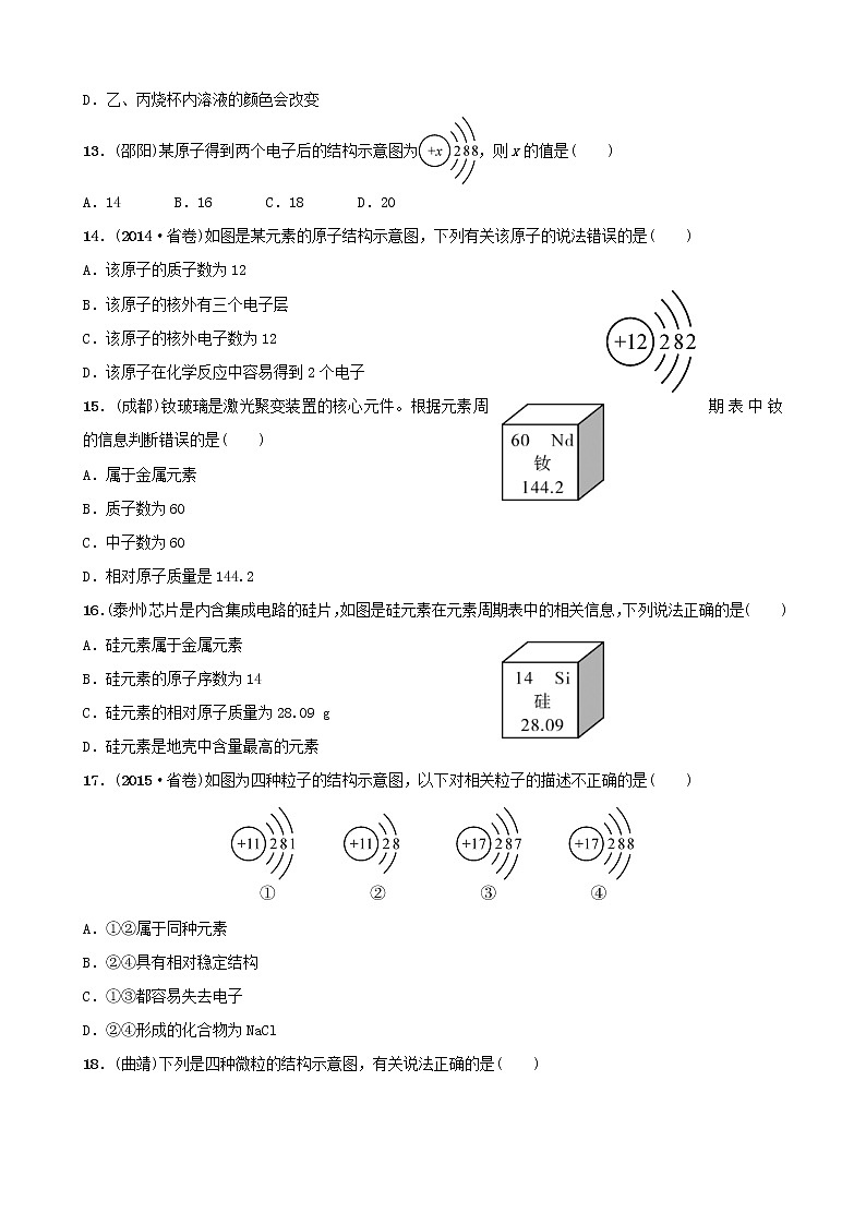 (通用版)中考化学一轮复习03物质构成的奥秘训练 (含答案)第3页