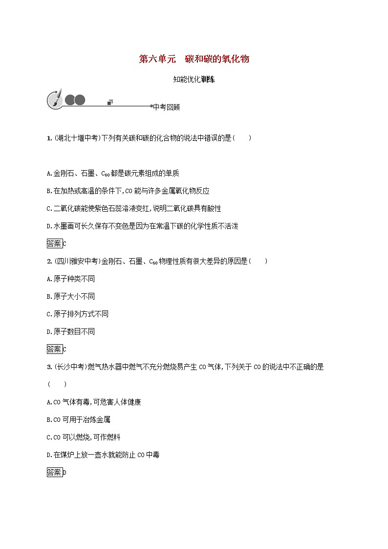 中考化学一轮复习基础知识过关06碳和碳的氧化物知能优化训练 (含答案)01