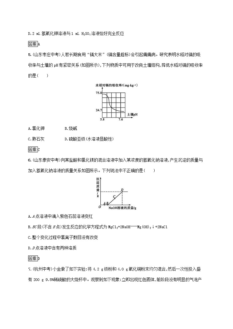 中考化学一轮复习基础知识过关10酸和碱知能优化训练 (含答案)第2页