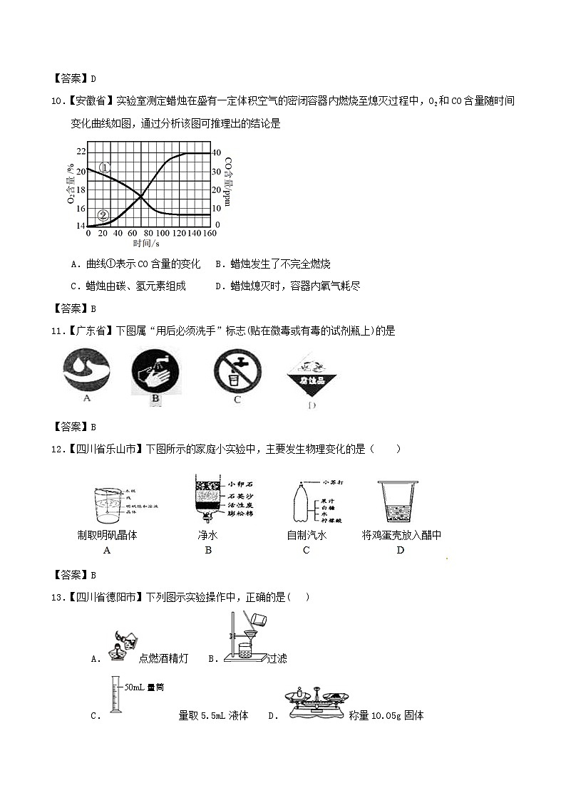 中考化学知识分类汇编练习卷： 走进化学实验室（含答案）第3页