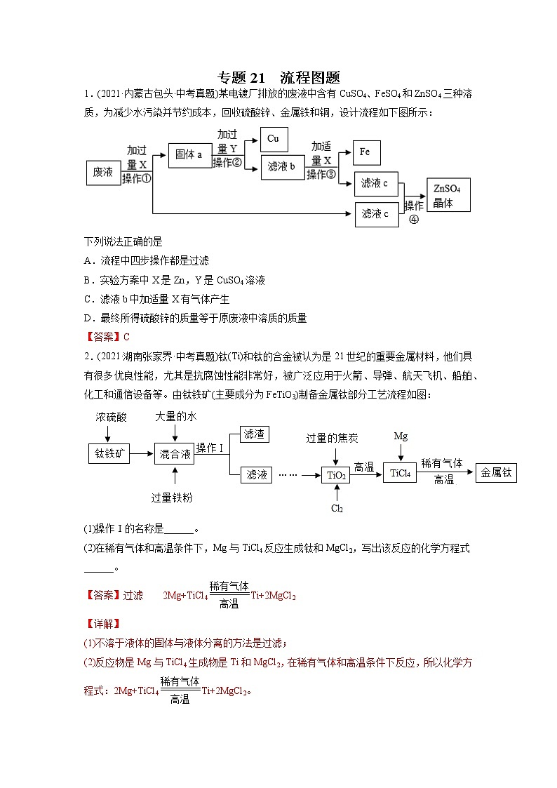 专题21 流程图题-2021年中考化学真题分项汇编（第04期）第1页