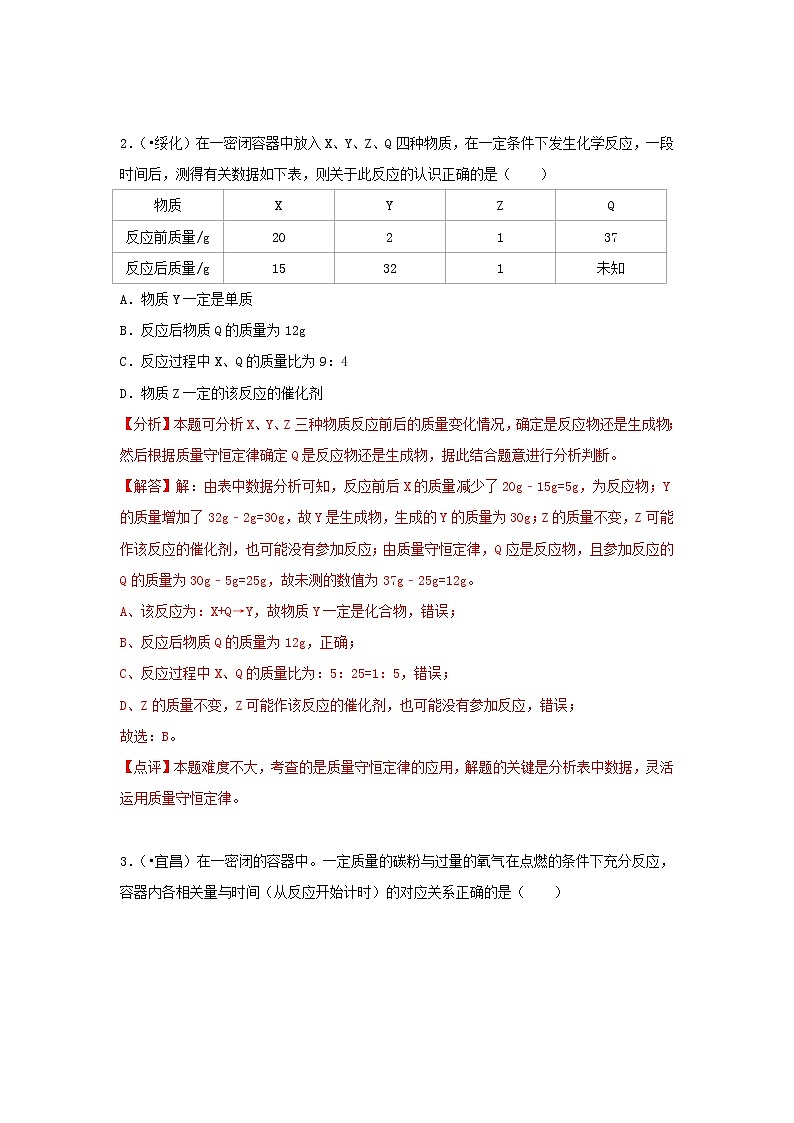 (通用版)中考化学试题汇编考点10《质量守恒定律》练习卷(含详解)第2页