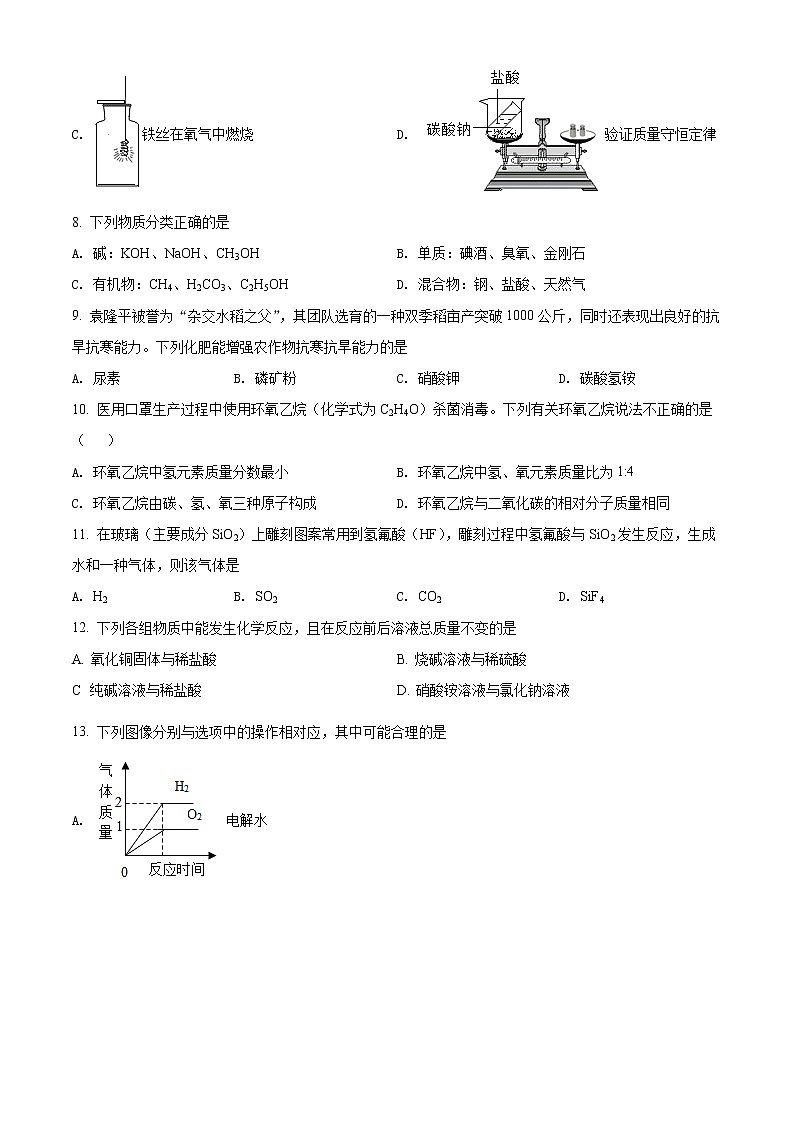 2022年河南省商丘市睢阳区坞墙第二初级中学九年级中招模拟B化学试题（原卷版）第2页
