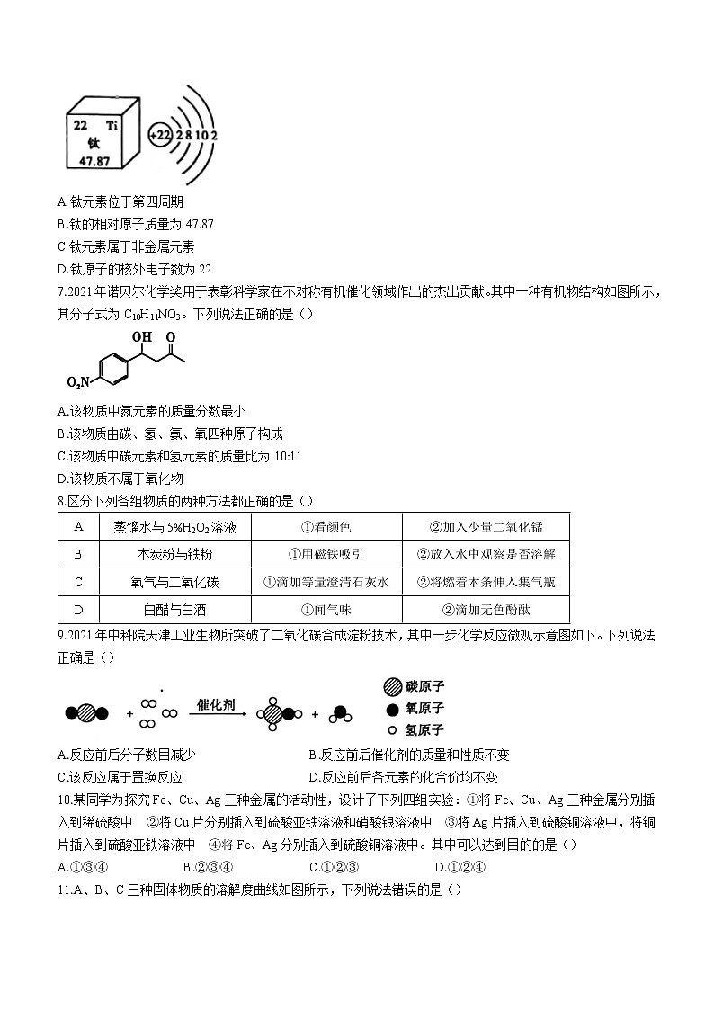 2022年安徽省合肥市瑶海区中考一模化学试题（word版含答案）第2页