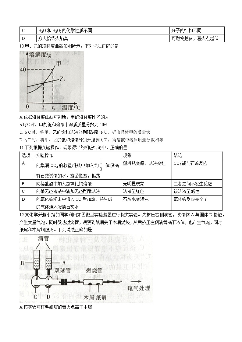 2022年安徽省亳州市中考一模化学试题（word版含答案）03