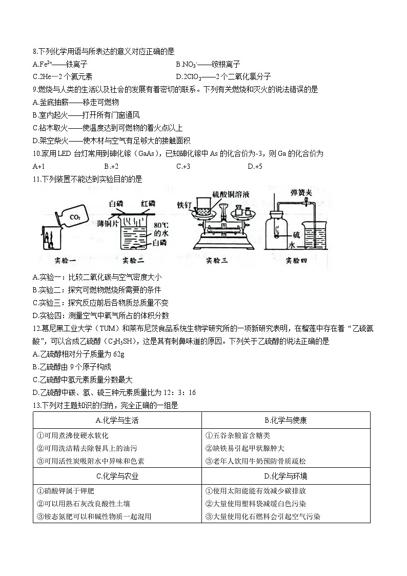 2022年广西北部湾经济区中考一模化学试题（word版含答案）02
