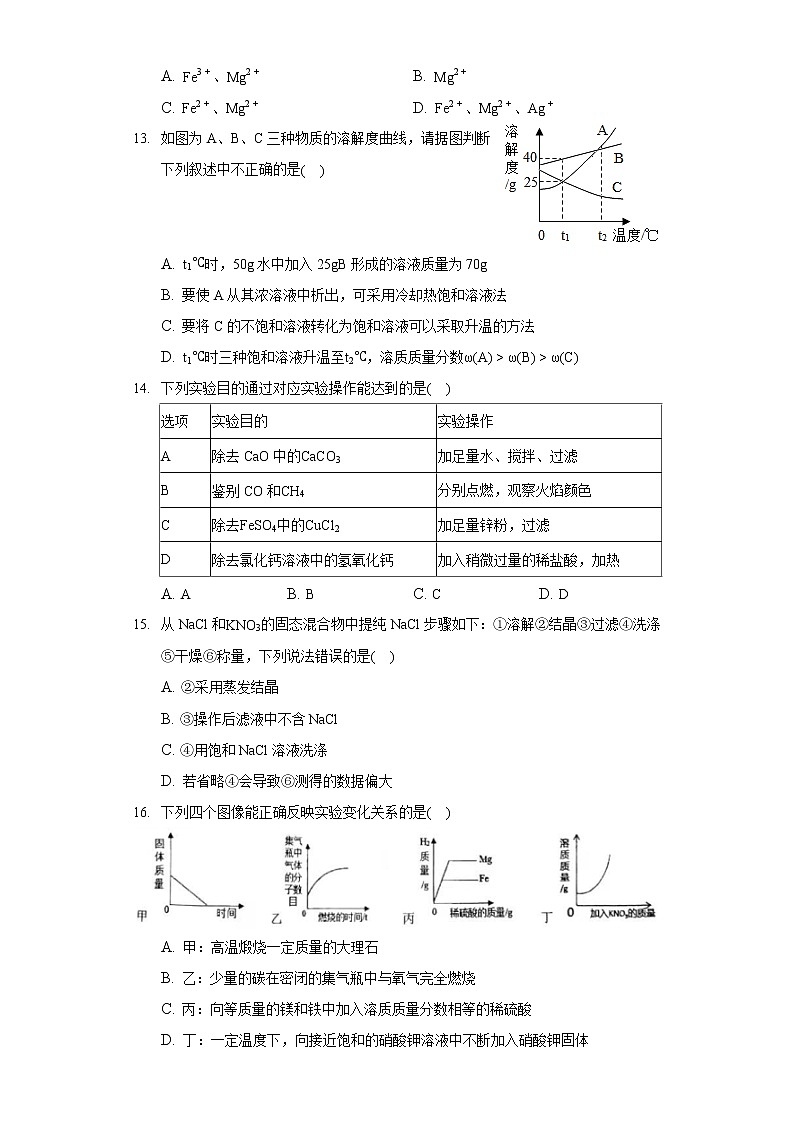 2022年重庆市南岸区中考化学一诊试卷（含答案）03