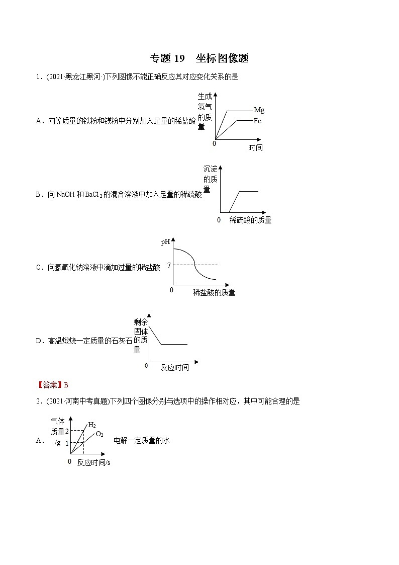 专题19 坐标图像题-2021年中考化学真题分类训练（第03期）第1页