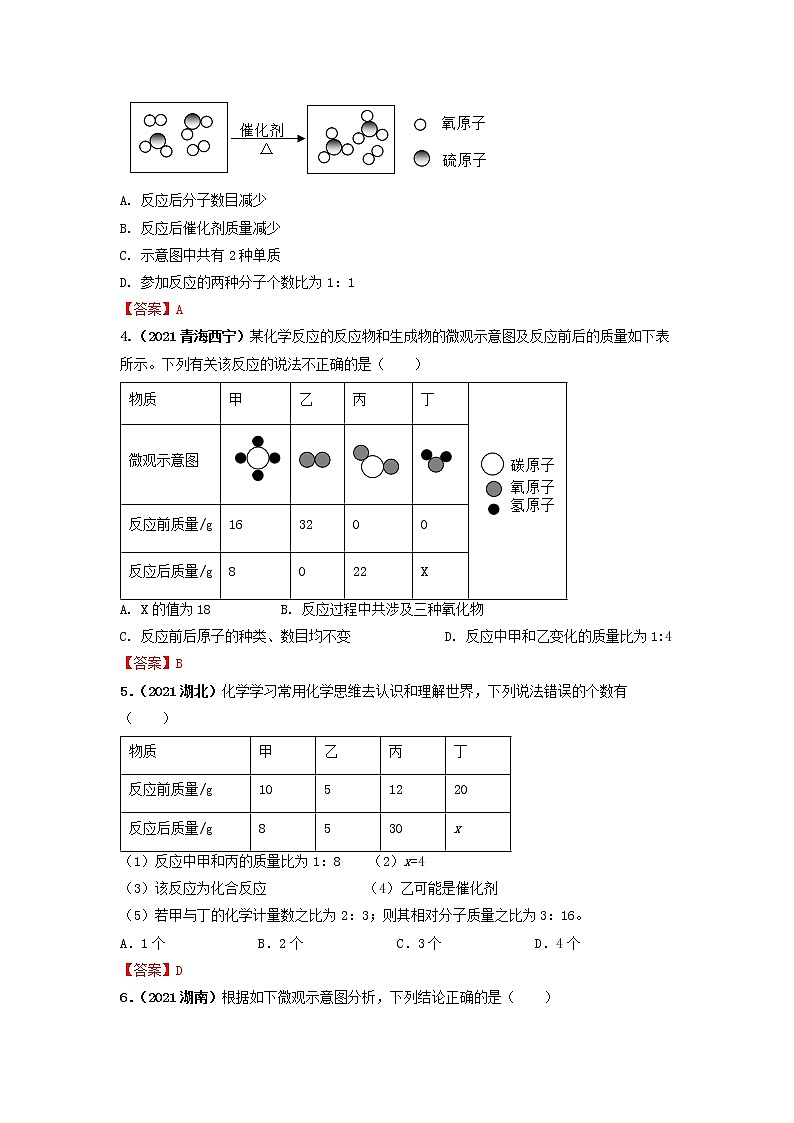 专题10质量守恒定律及应用-【提分必备】2022年中考化学一轮复习必练真题（全国通用）第2页
