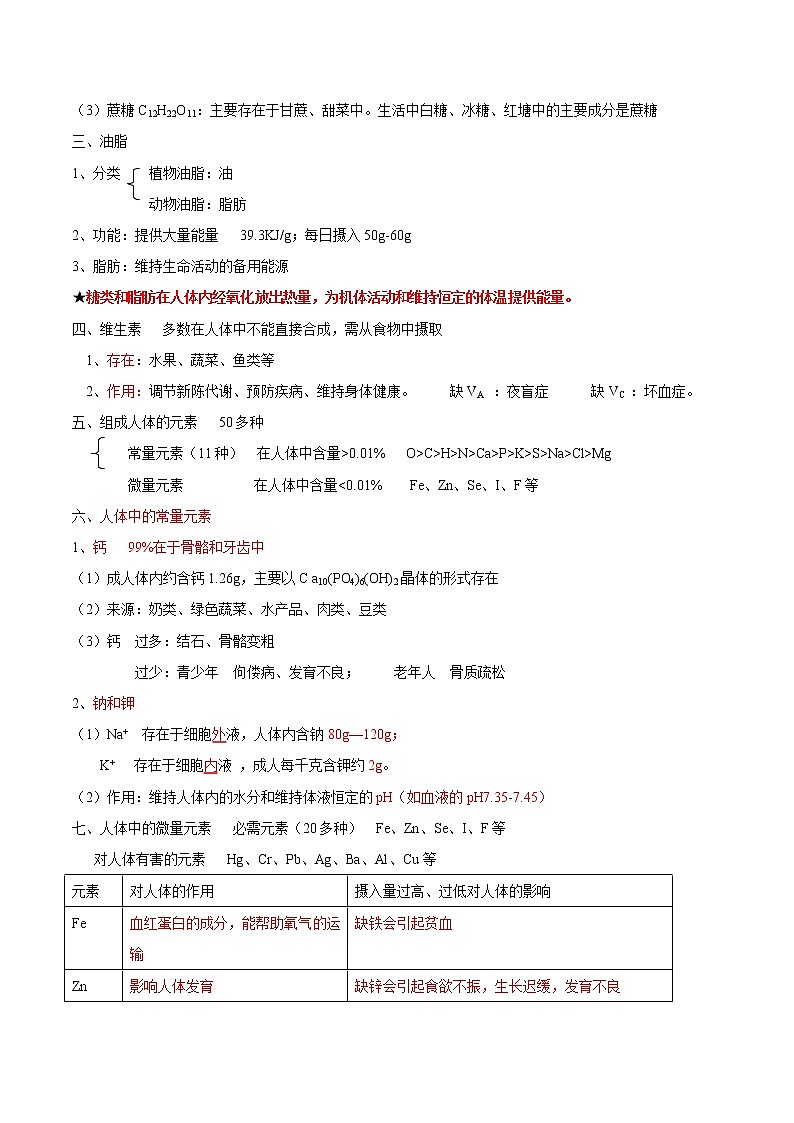 第12单元 化学与生活-中考化学单元复习 知识点+练习（人教版）02