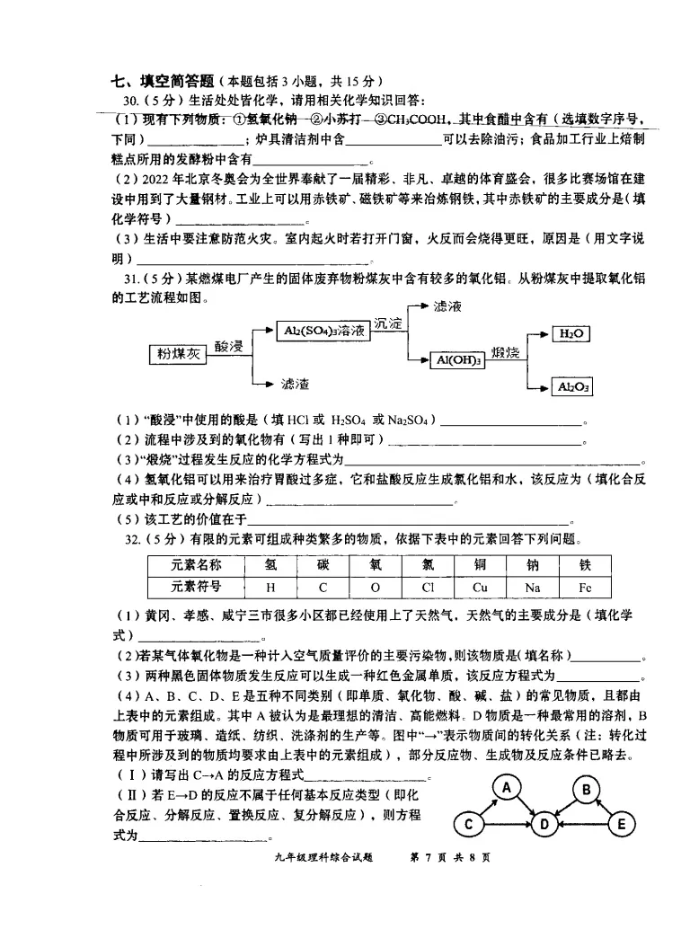 22年湖北省黄冈市中考一模理科综合试题 化学 教习网 试卷下载