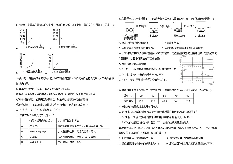 2022年黑龙江省大庆市中考化学模拟试题（一）(word版无答案)02