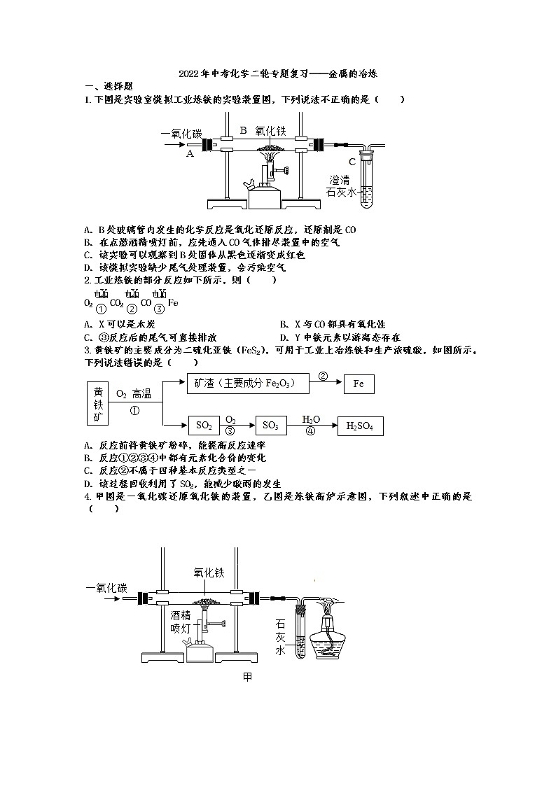 2022年中考化学二轮专题复习——金属的冶炼第1页