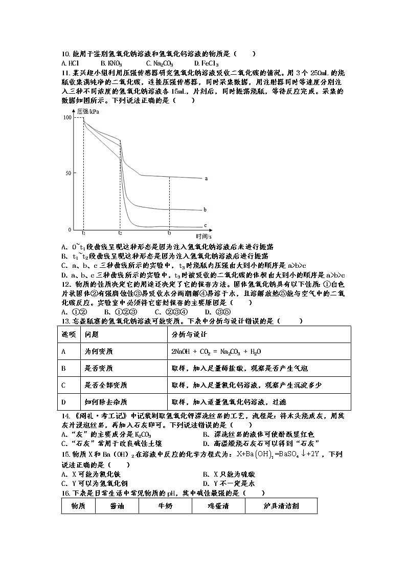 2022年中考化学二轮专题复习——常见的碱及性质02