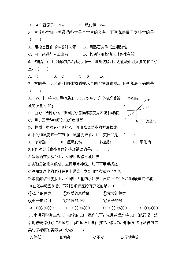 四川省内江市威远县凤翔中学2021-2022学年九年级下学期第一次模拟考试化学试题02