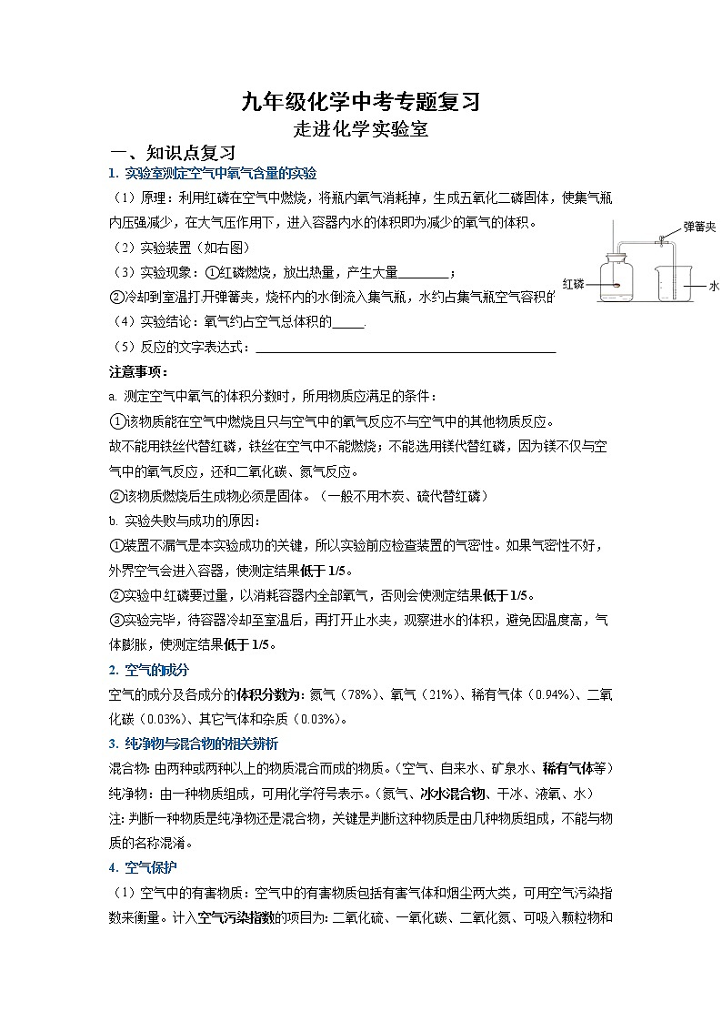 2022年中考化学专题复习---空气和氧气第1页