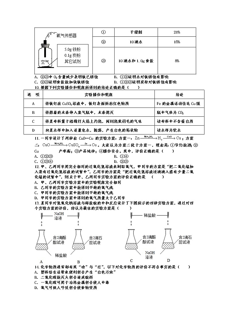 2022年中考化学专题复习——实验方案的设计与评价03