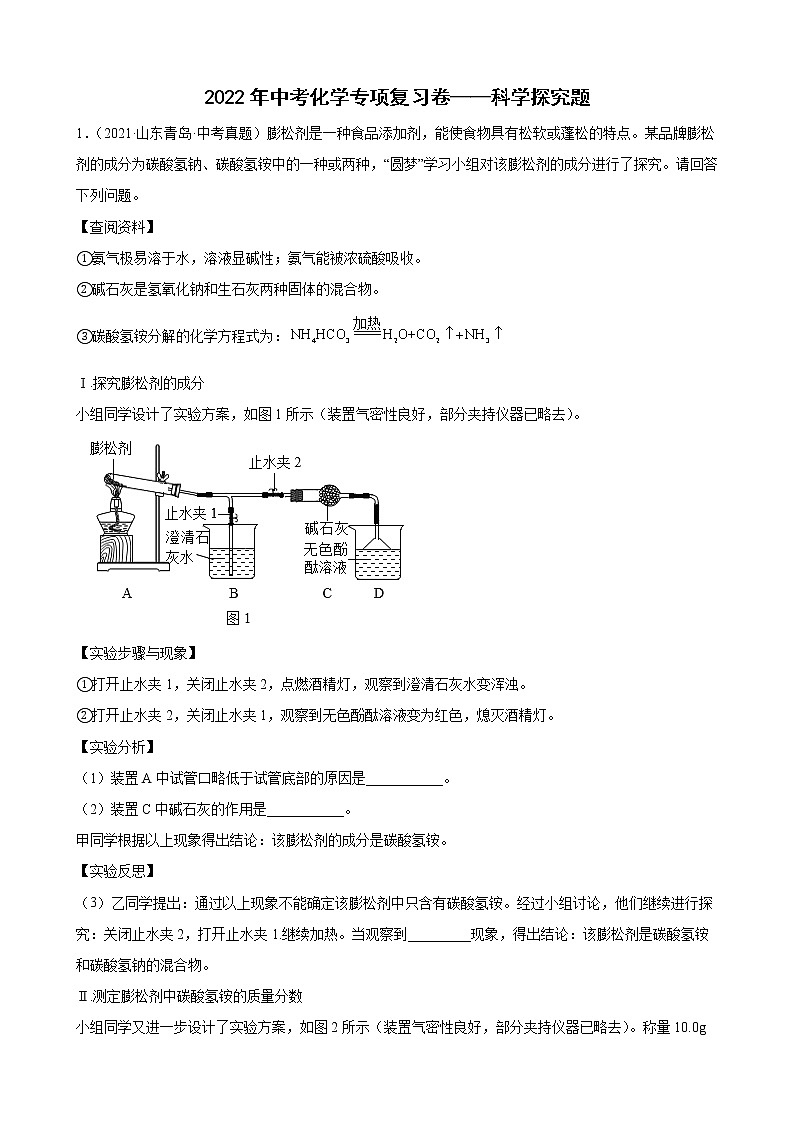 2022年中考化学二轮专项复习卷——科学探究题第1页