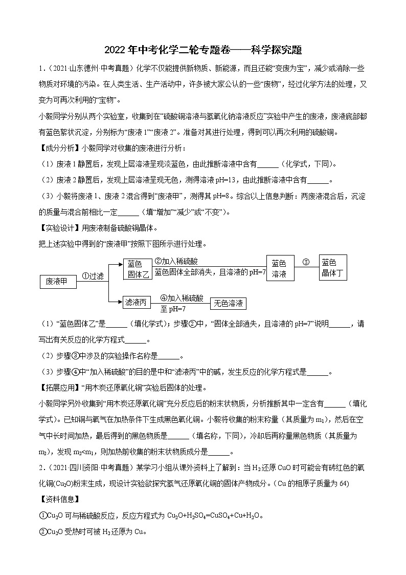 2022年中考化学二轮专题卷——科学探究题第1页
