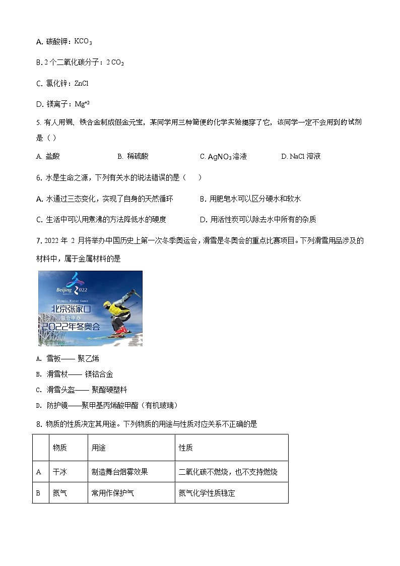 精品解析：2020年山东省淄博市淄川区（五四制）中考二模化学试题（解析版+原卷板）02
