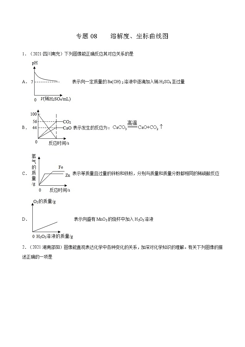 专题08 溶解度、坐标曲线图（原卷版）第1页