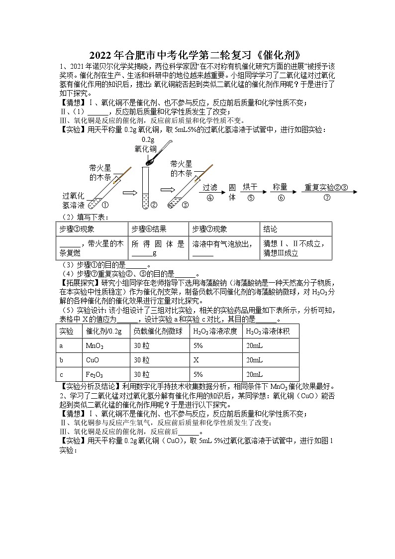 2022年安徽省合肥市中考化学第二轮复习---催化剂第1页
