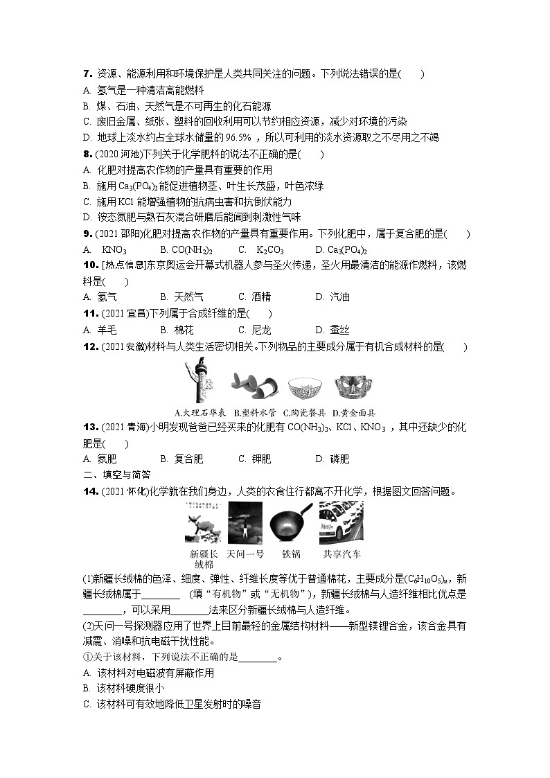 2022年中考九年级化学一轮复习专题训练第十二讲化学与社会发展第2页