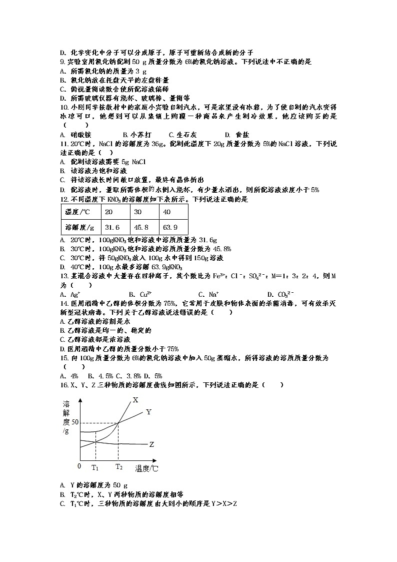 2022年中考化学专题复习—水与常见的溶液02