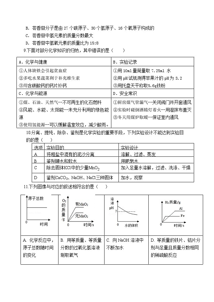 2022年山东省东营市初中学业水平考试模拟化学试题(word版含答案)03