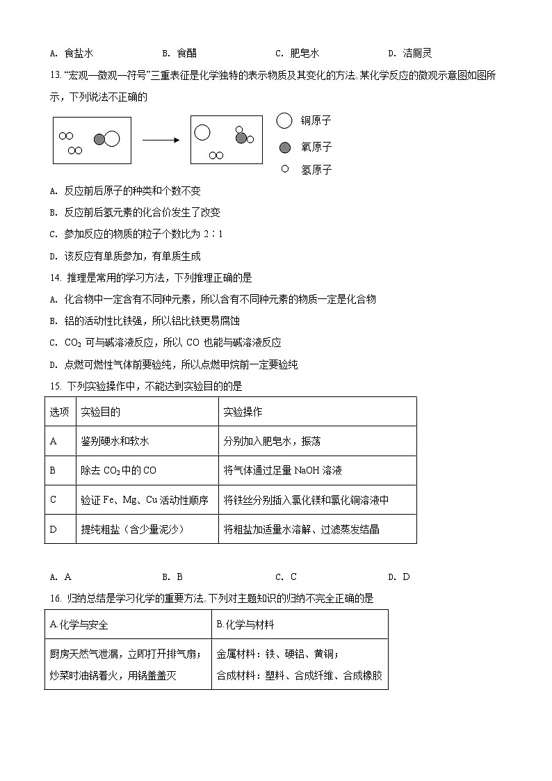 精品解析：2021年山东省德州市禹城市、临邑县中考二模化学试题（原卷版）第3页