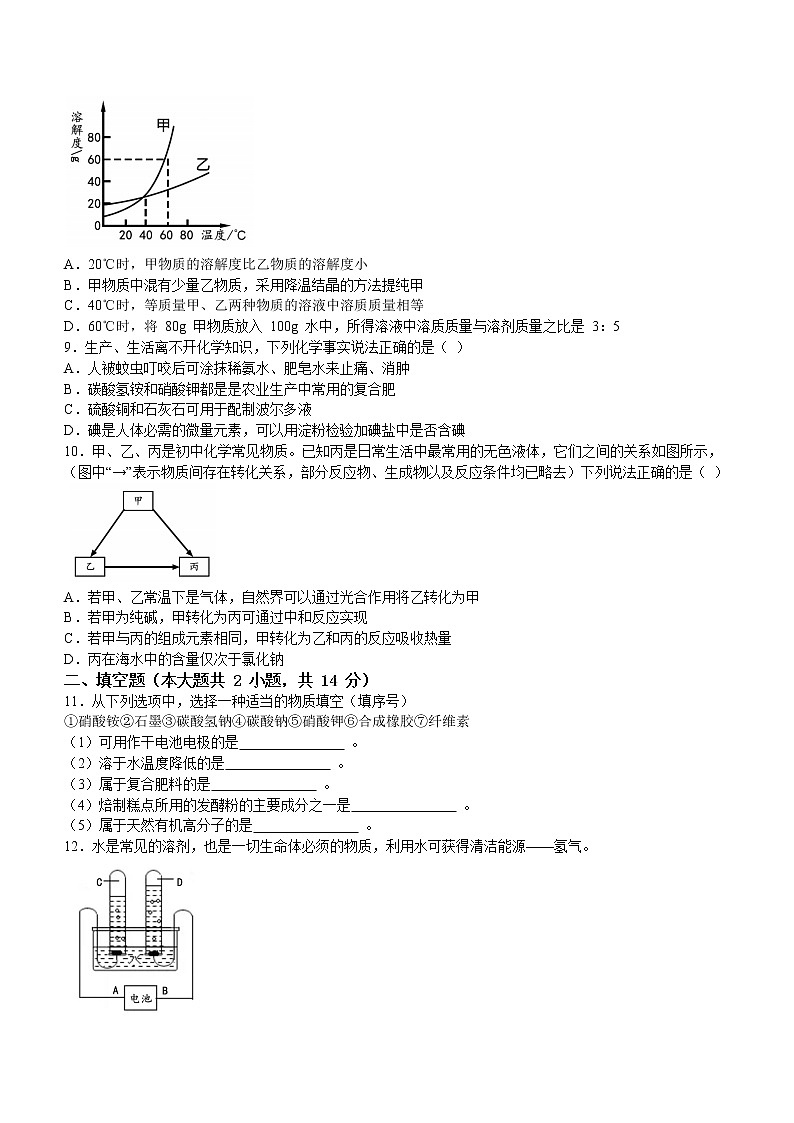 2022年江苏省徐州市鼓楼区树人初级中学中考一模化学试题(word版无答案)02