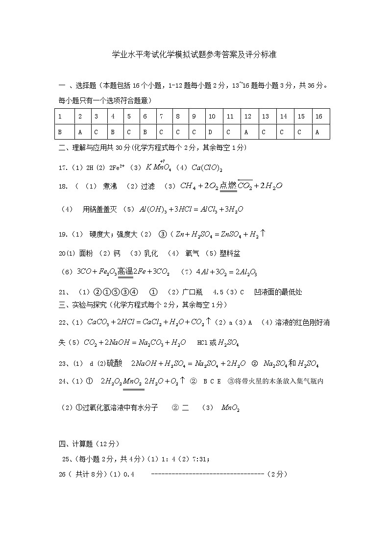 2021年山东省德州市宁津县中考二模化学试题及答案01