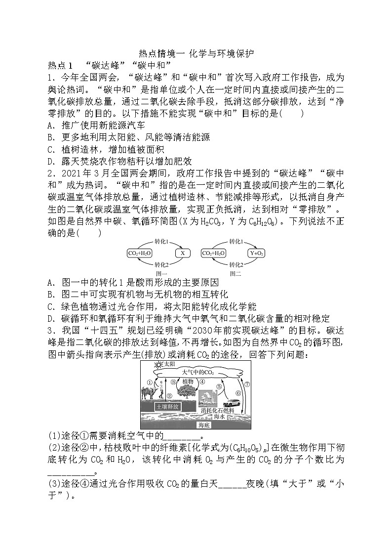 2022年中考化学二轮复习热点专项练一+化学与环境保护第1页