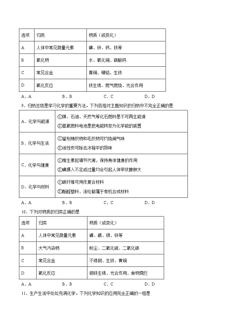 2022年中考化学二轮复习提升卷——人体内的微量元素第2页