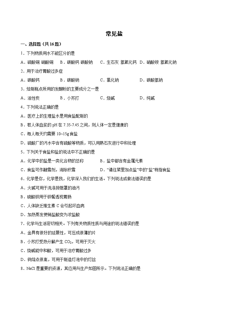 2022年中考化学二轮复习提升卷——常见盐第1页