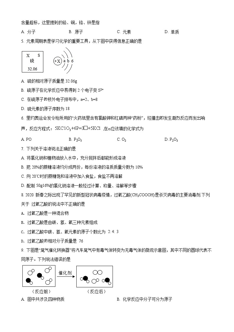 精品解析：2020年山东省聊城市冠县中考二模化学试题（解析版+原卷板）02